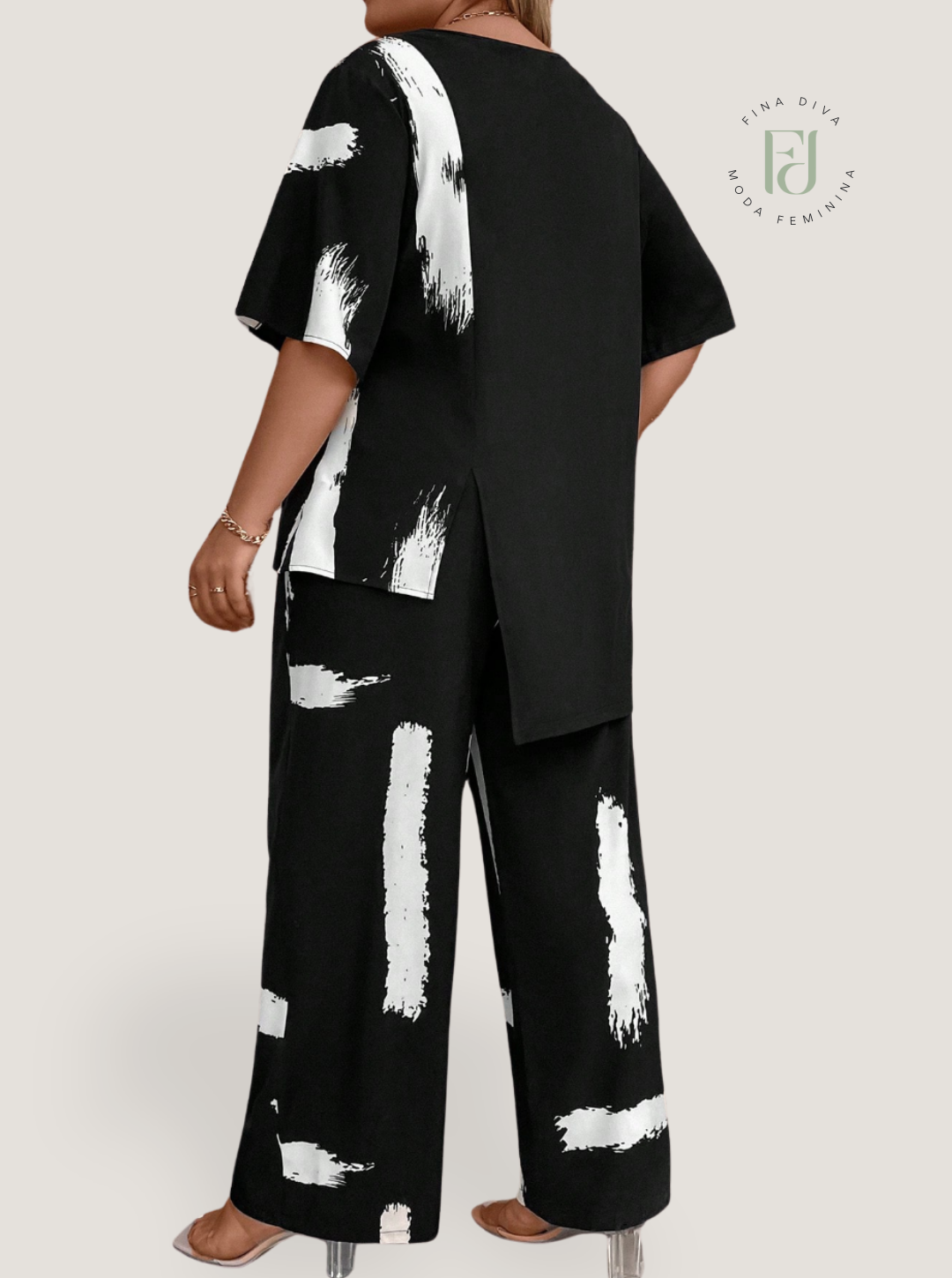 Conjunto Feminino calça e blusa com estampa pincelada plus size Vivi