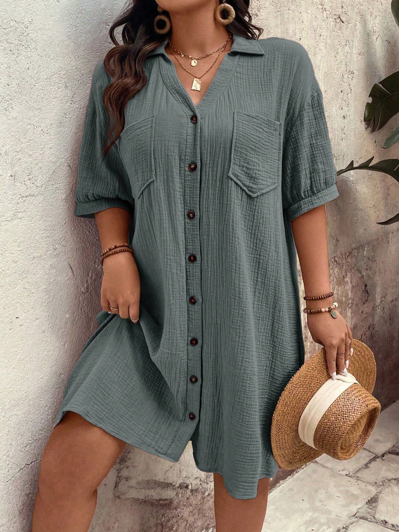Vestido feminino tipo chamise plus size Daniela