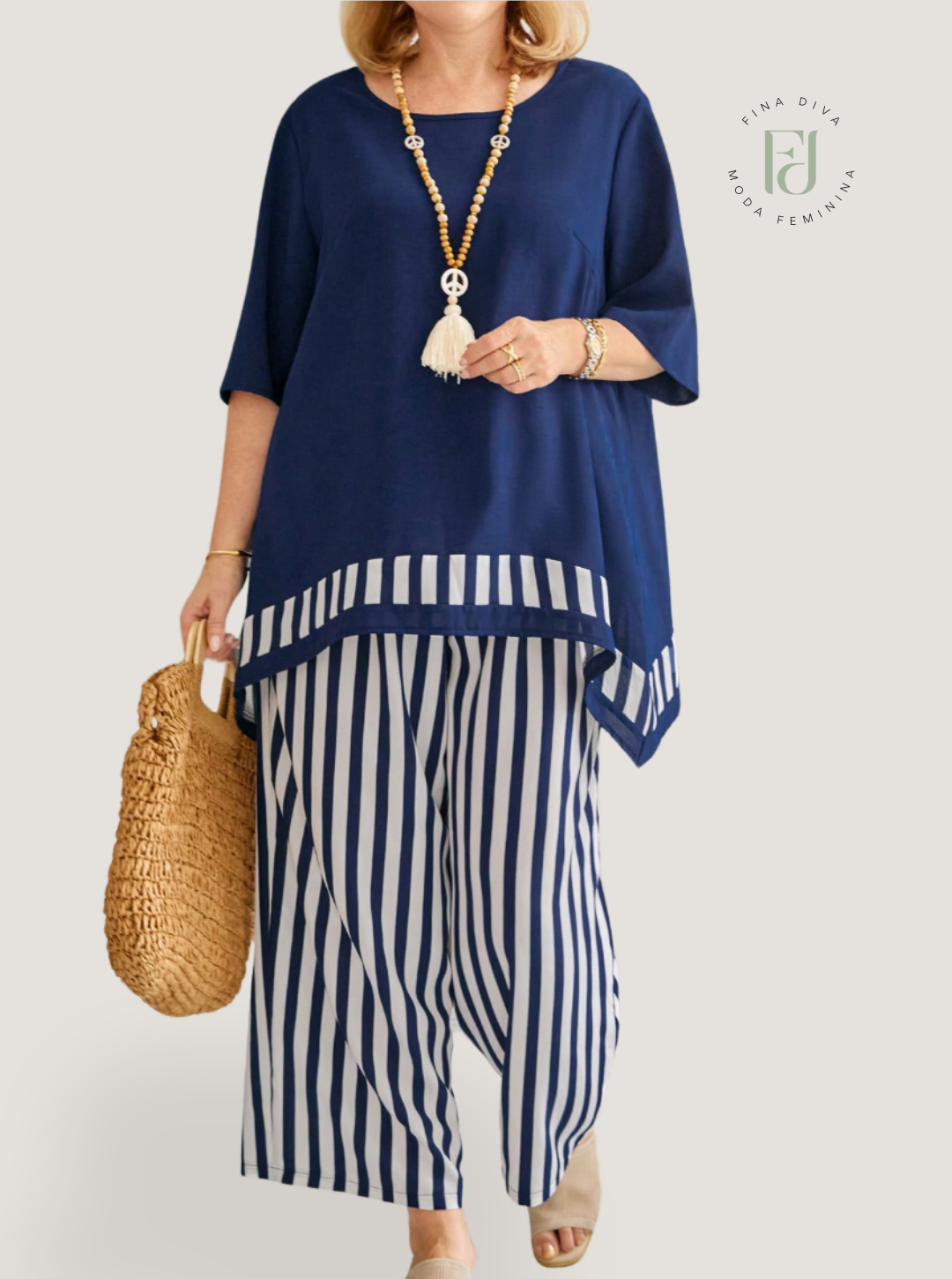 Conjunto feminino listrado plus size Marissa