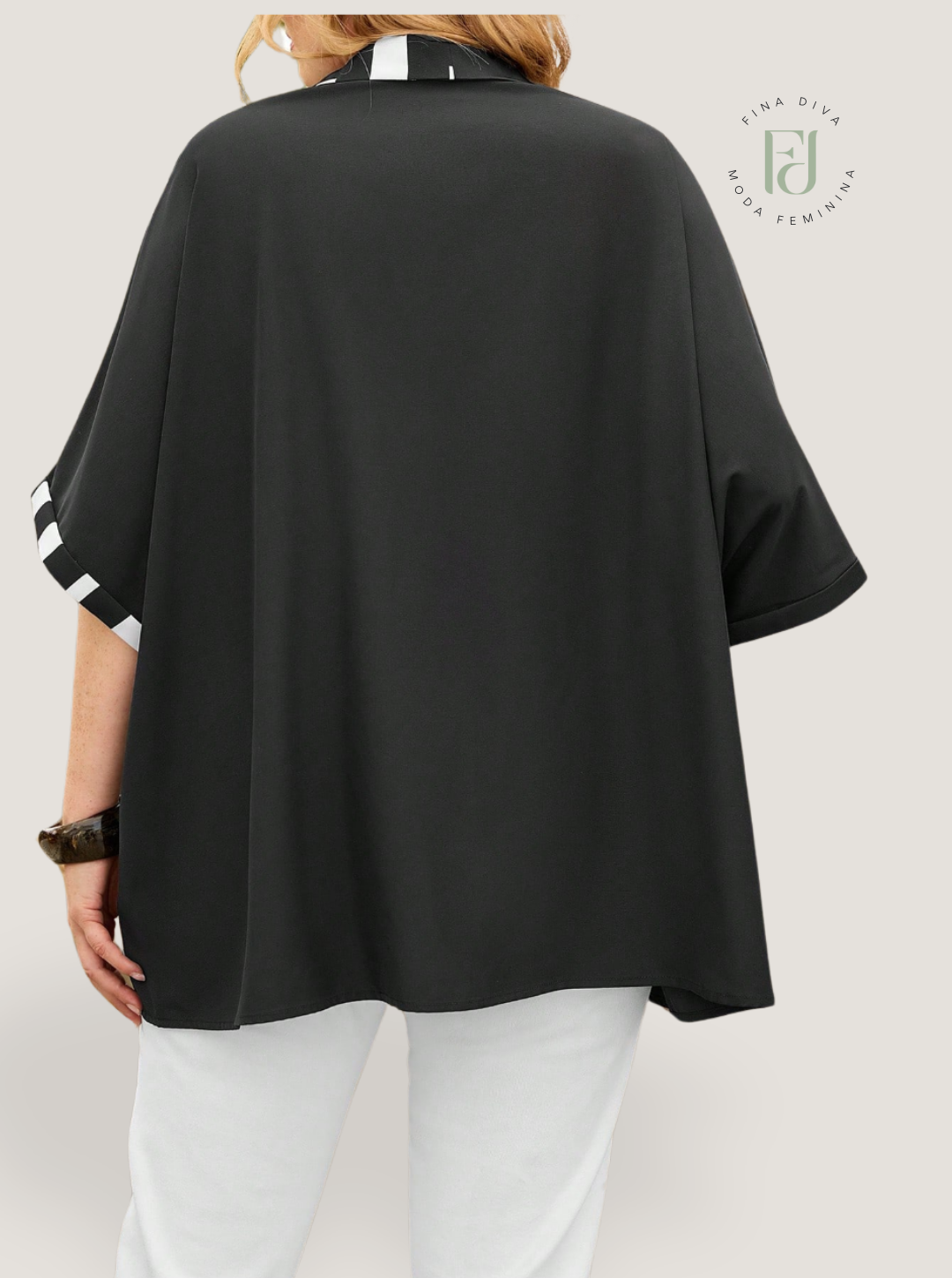 Blusa feminina bicolor plus size Grace