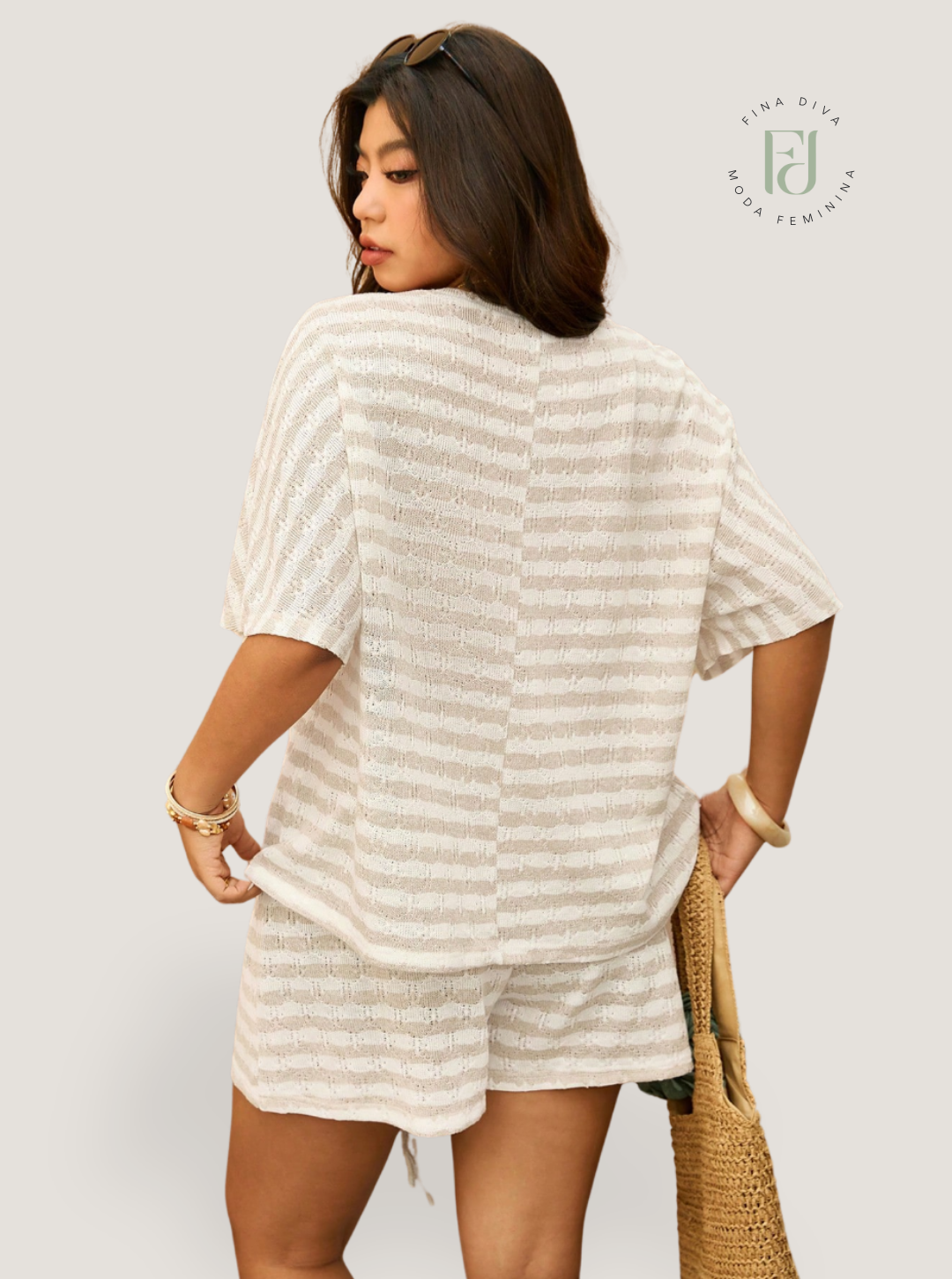 Conjunto feminino listrado plus size Isadora