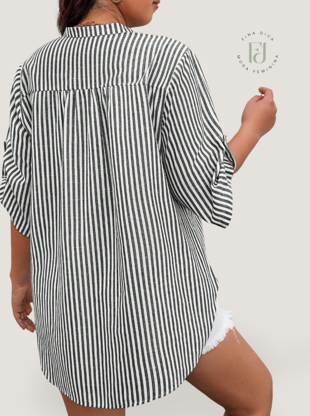 Blusa feminina listrada de algodão plus size Priscila