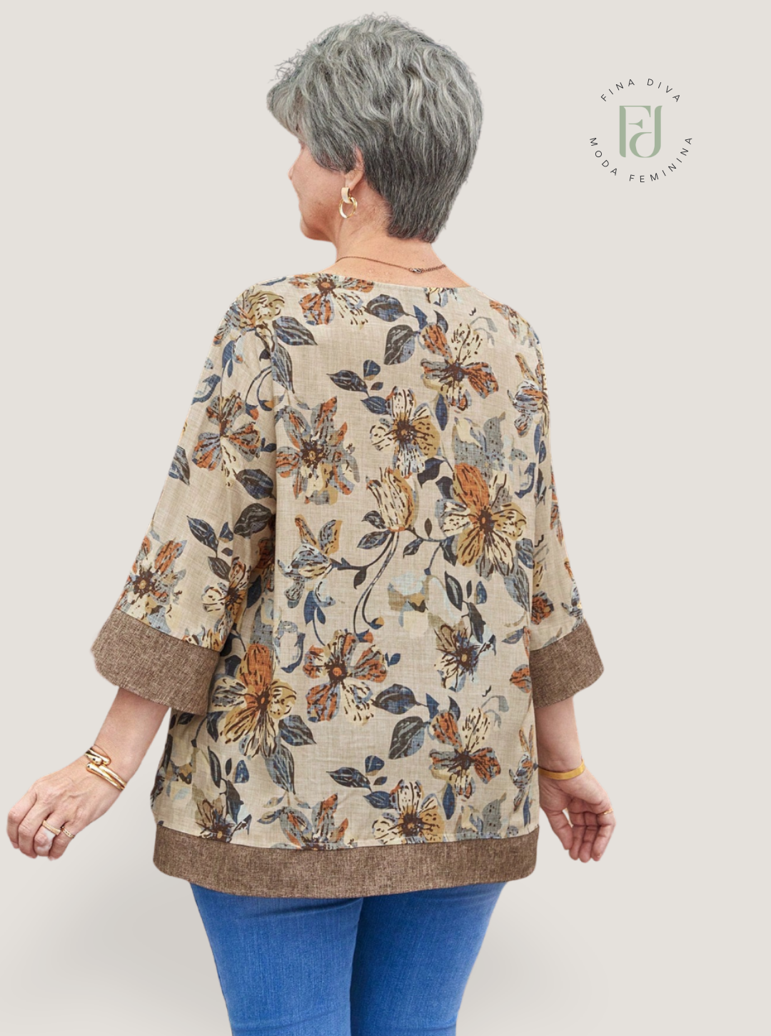 Blusa feminina manga 3/4 plus size Aretha