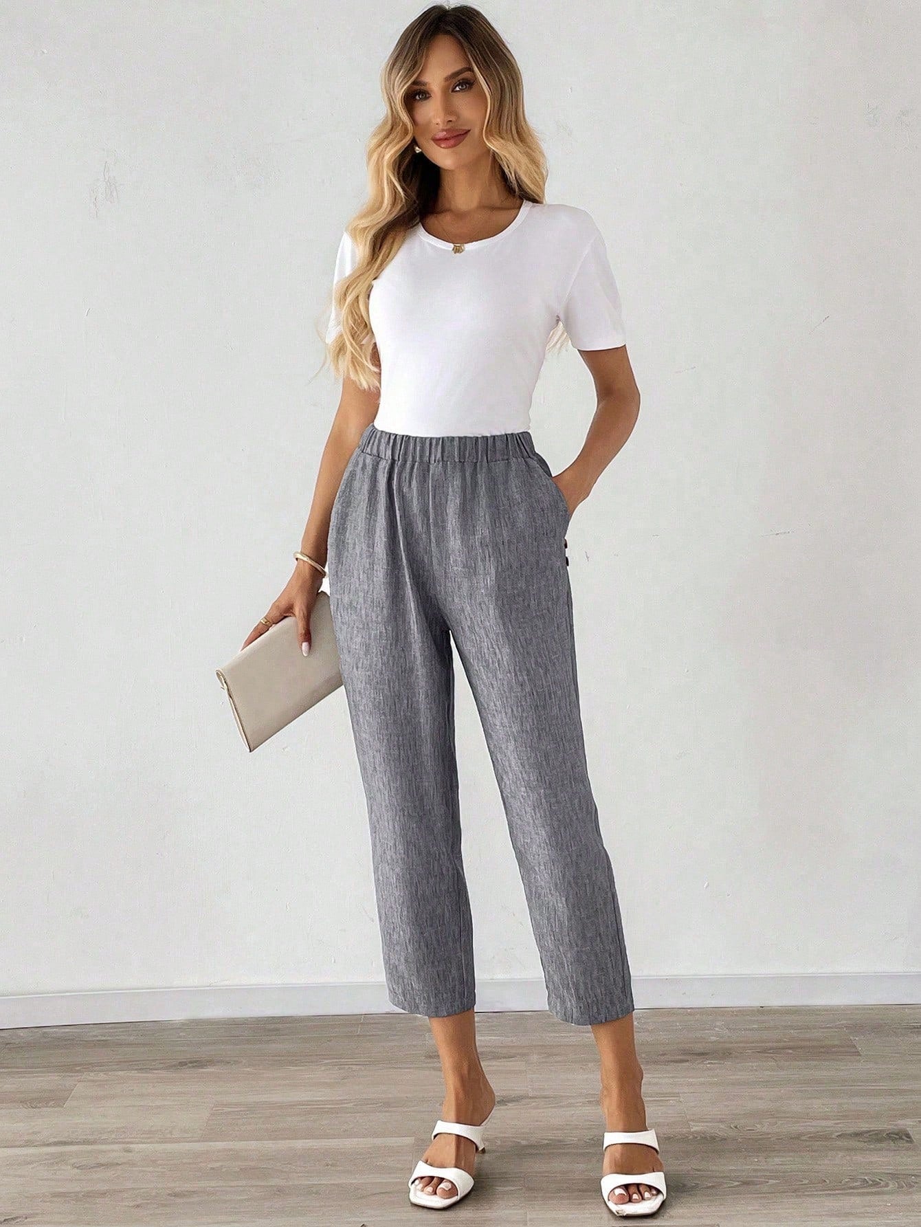 Calça Feminina com Elástico na Cintura e Bolsos Mariza
