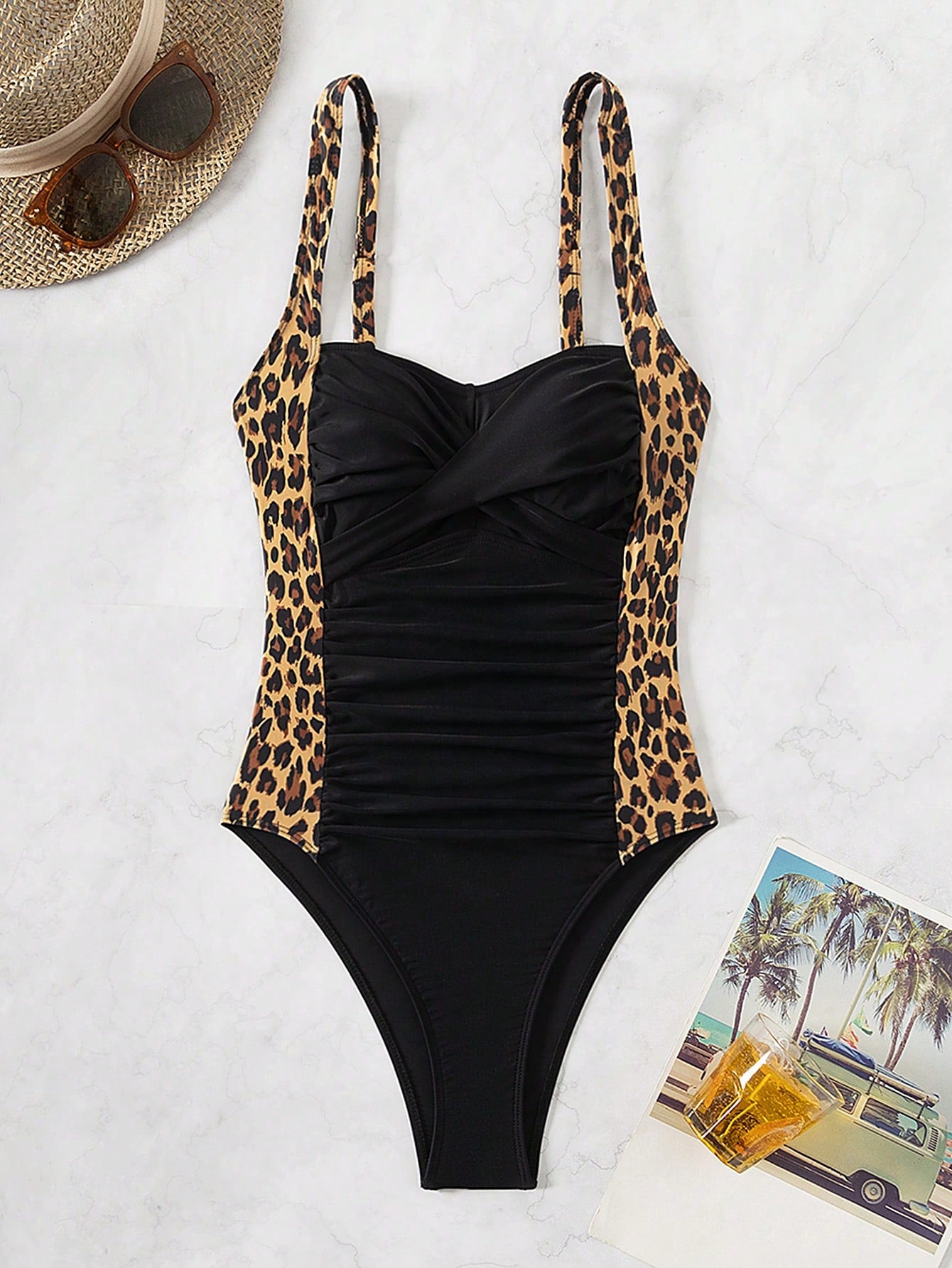 Maiô Feminino com detalhe de estampa de leopardo Samy