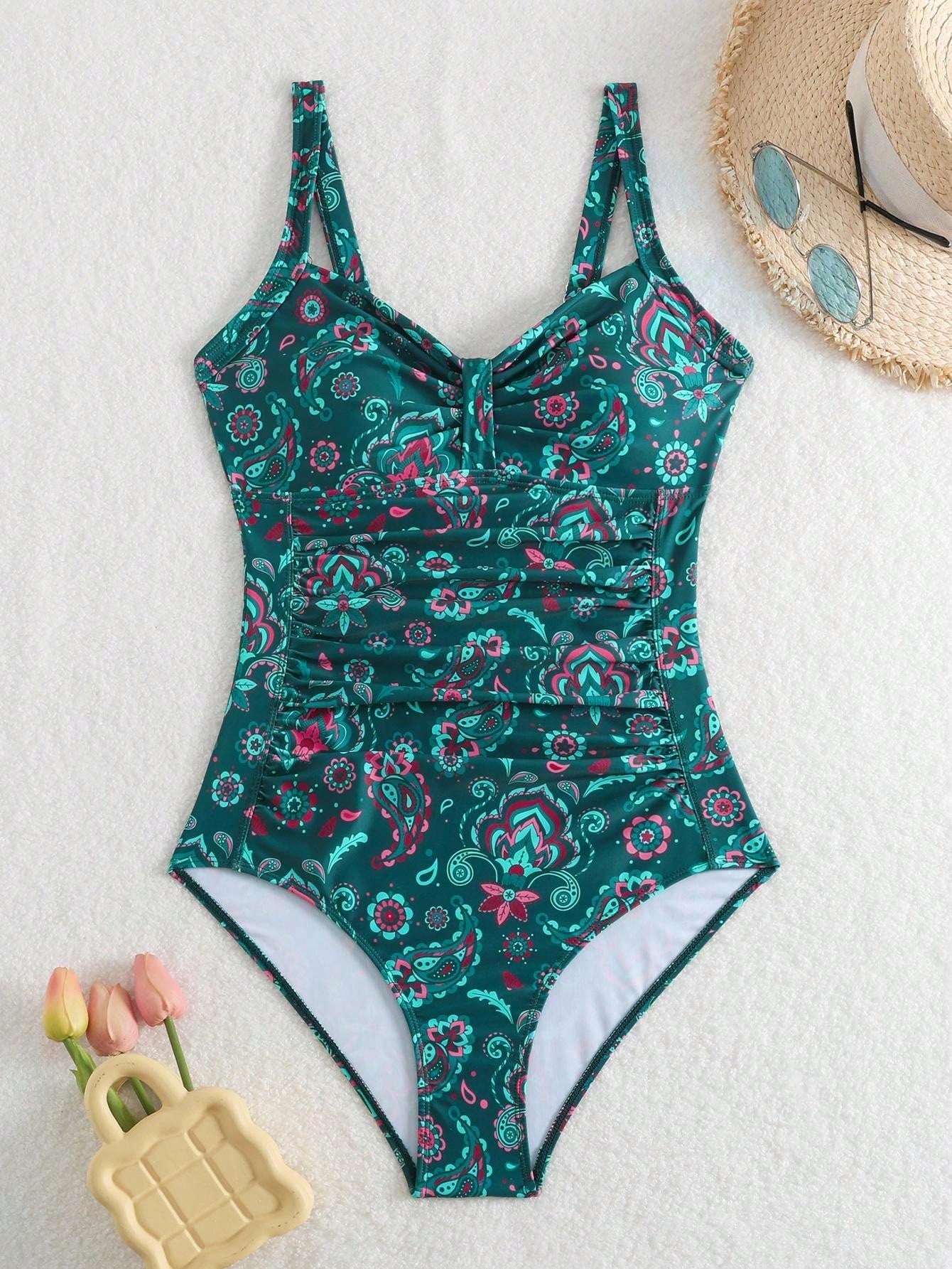 Maiô feminino com estampa floral e detalhe enrugado Nelly
