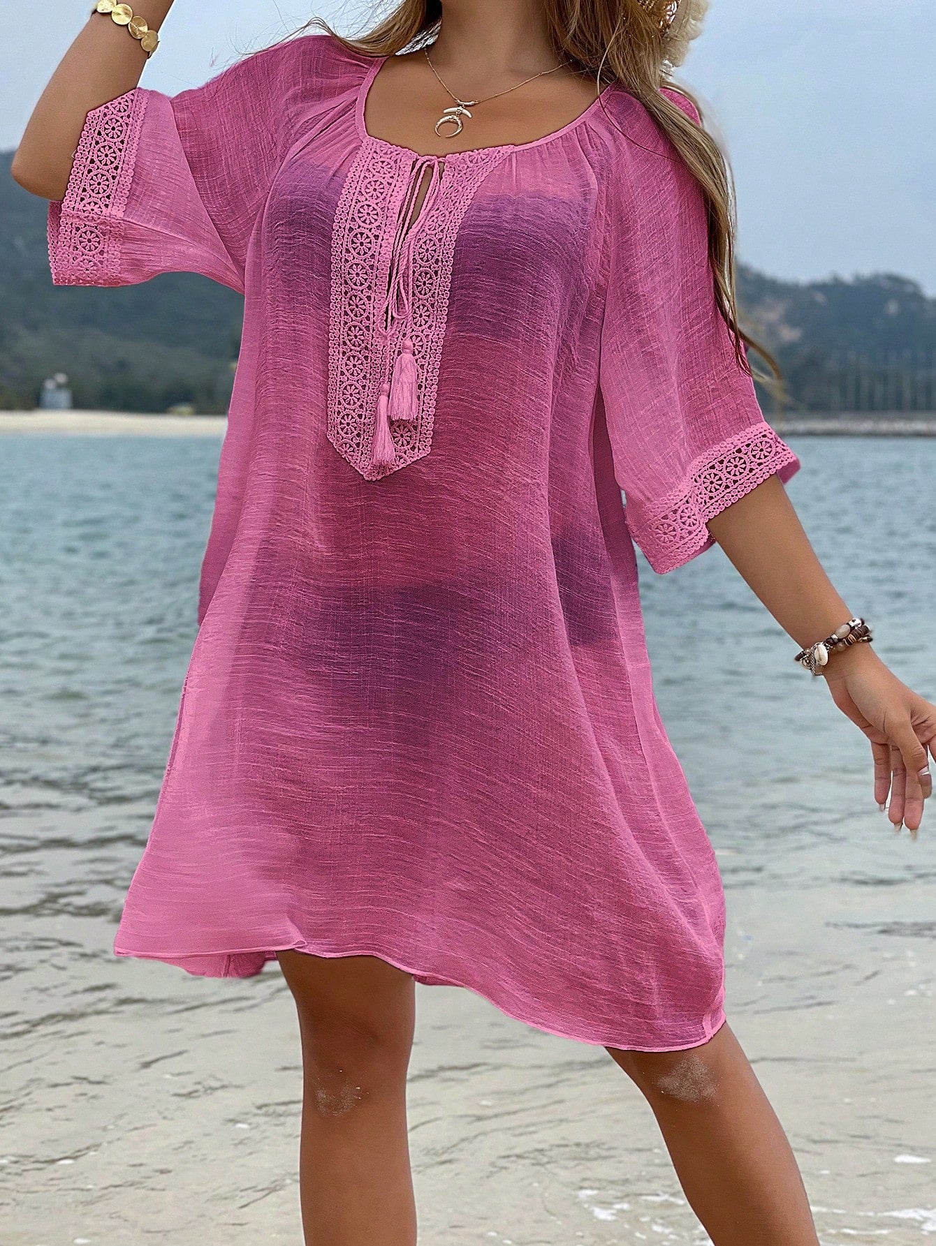 Saída Feminino de Praia Meia manga Nó na gola Patricia.