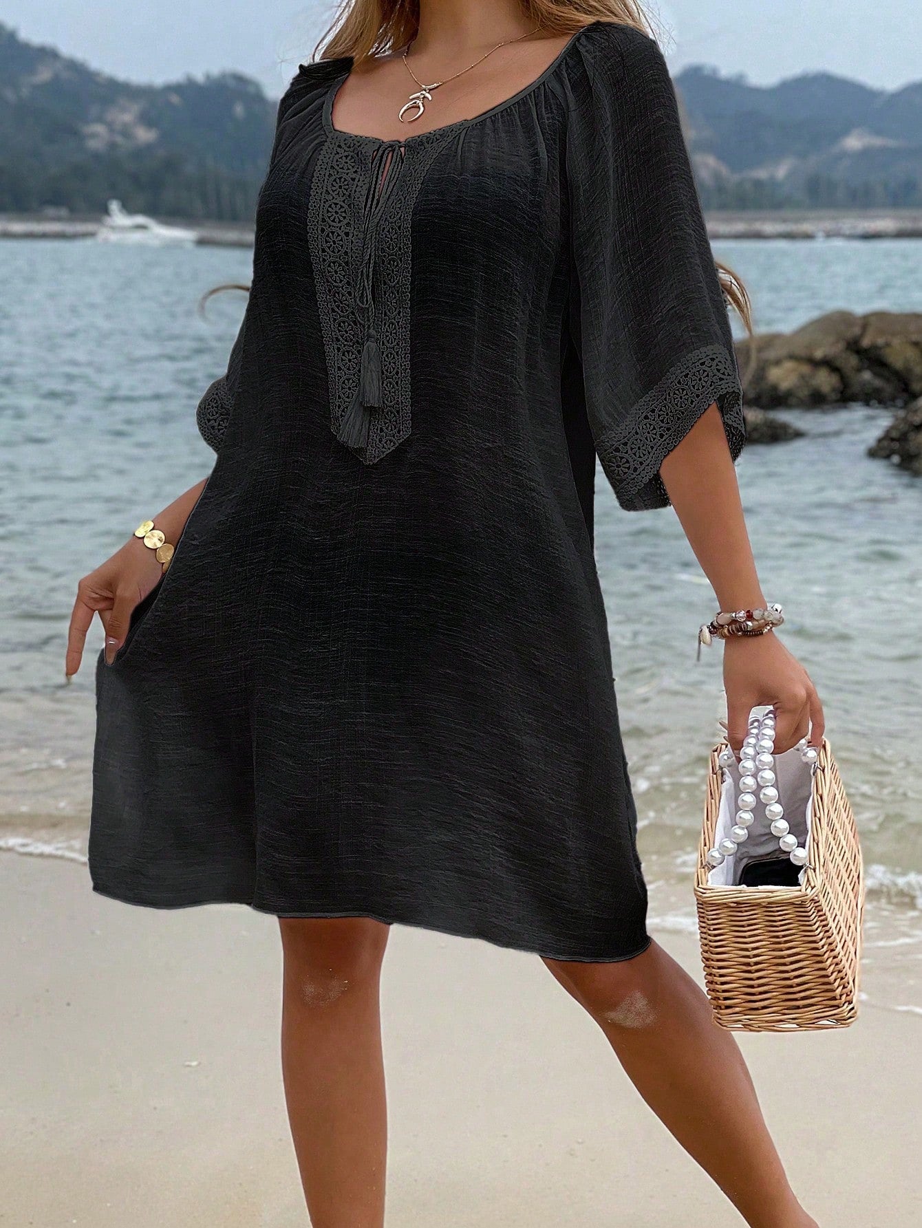 Saída Feminino de Praia Meia manga Nó na gola Patricia.