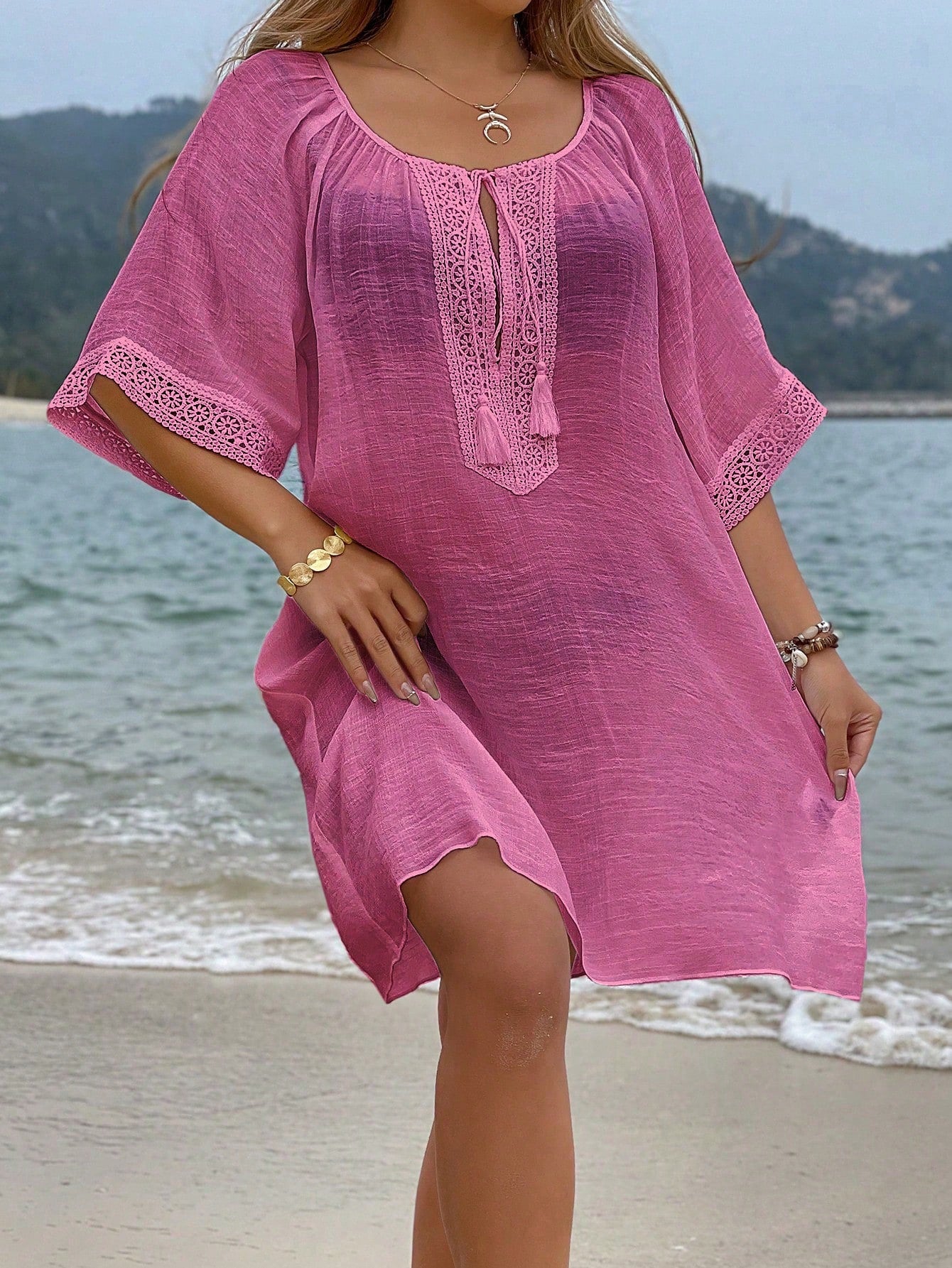 Saída Feminino de Praia Meia manga Nó na gola Patricia.