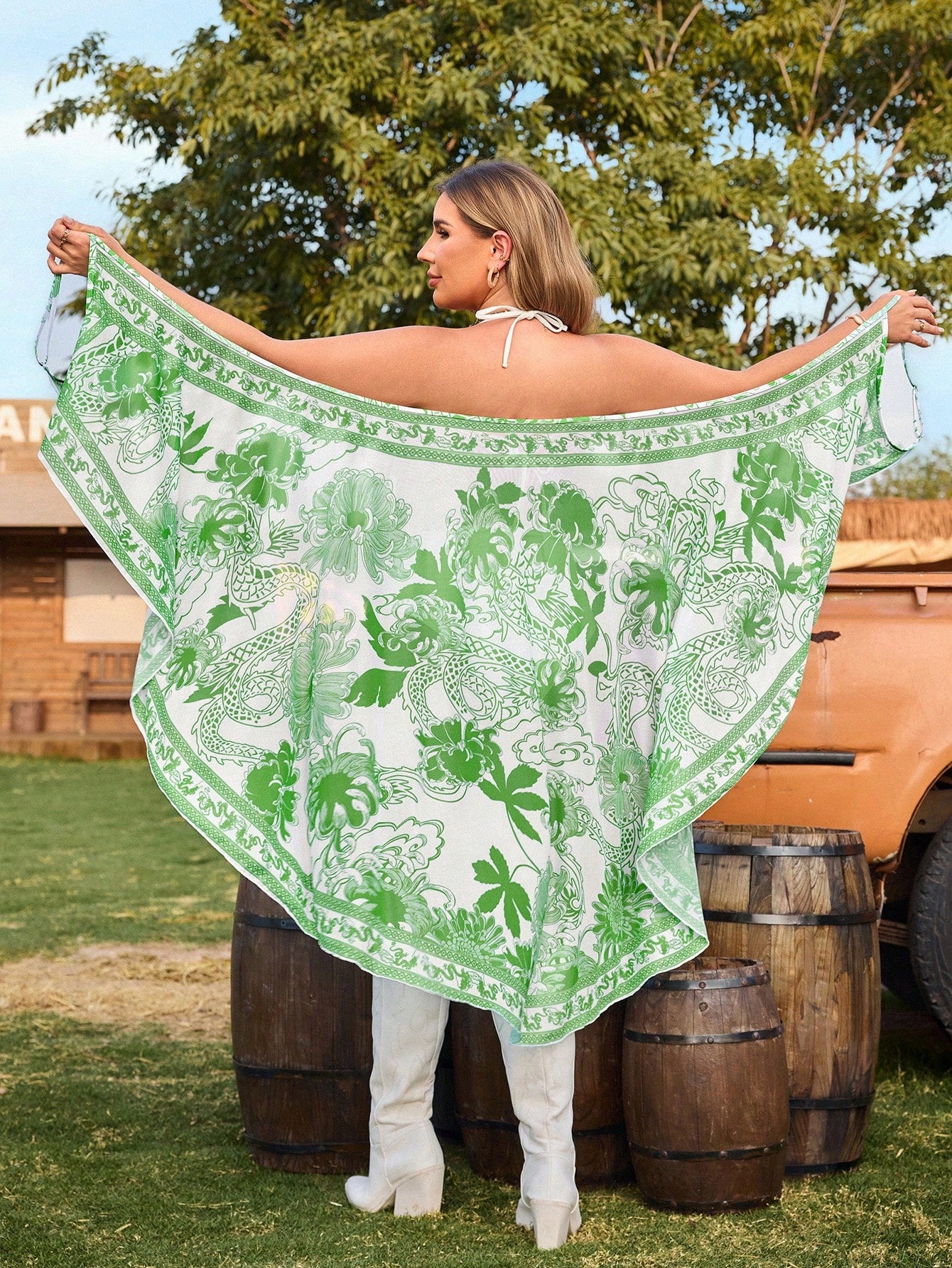 Saída de praia feminina estampada plus size Fanny