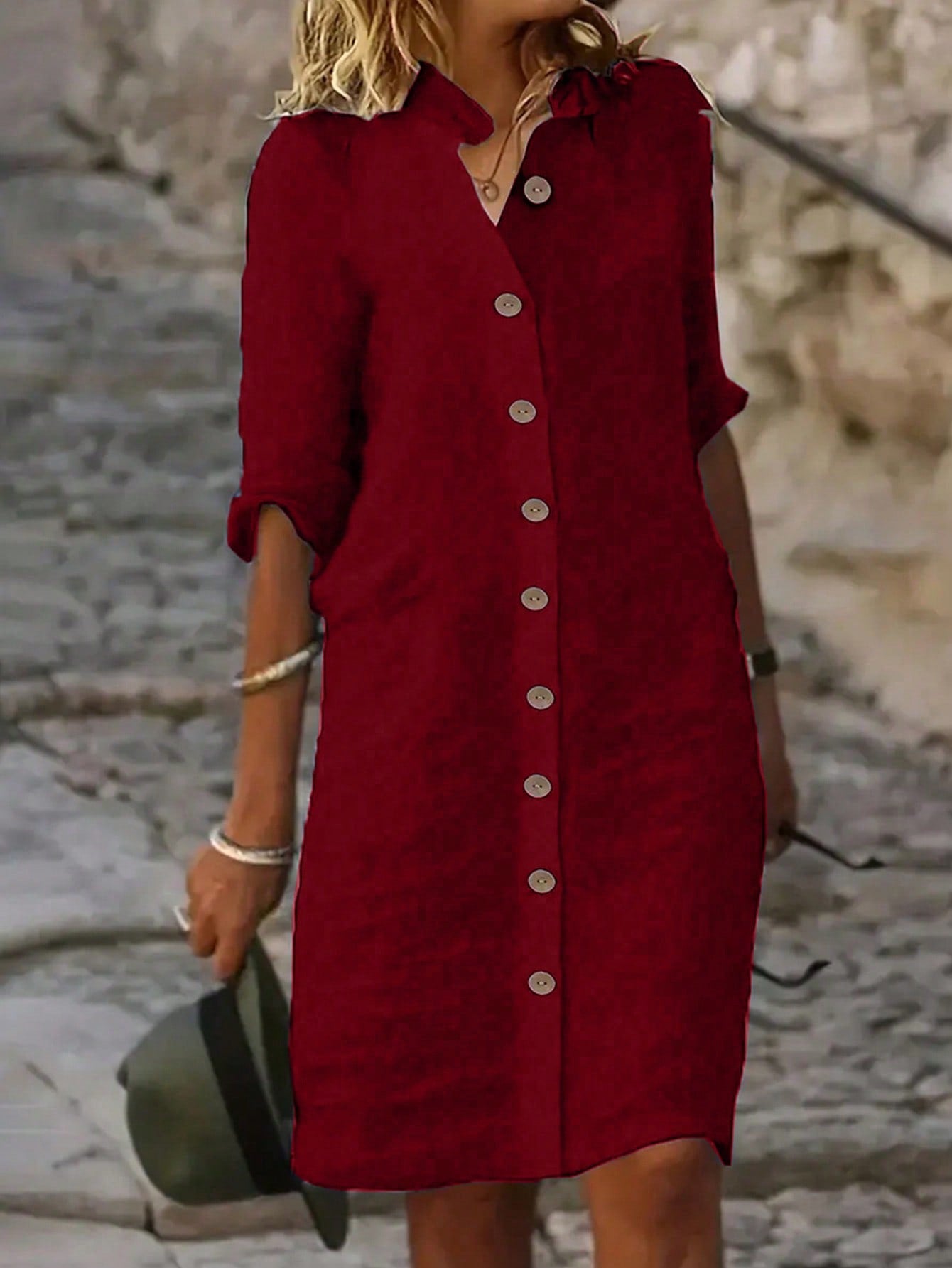 Vestido-Camisa Feminino com botões na frente - Leonor