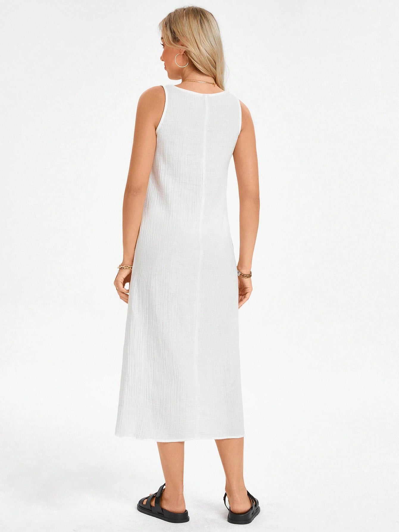 Vestido Feminino de algodão Comprido Decote U Aleska.