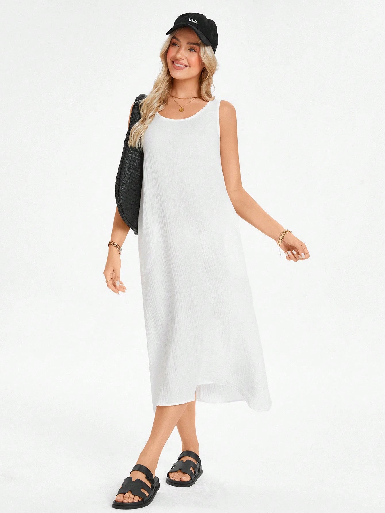 Vestido Feminino de algodão Comprido Decote U Aleska.