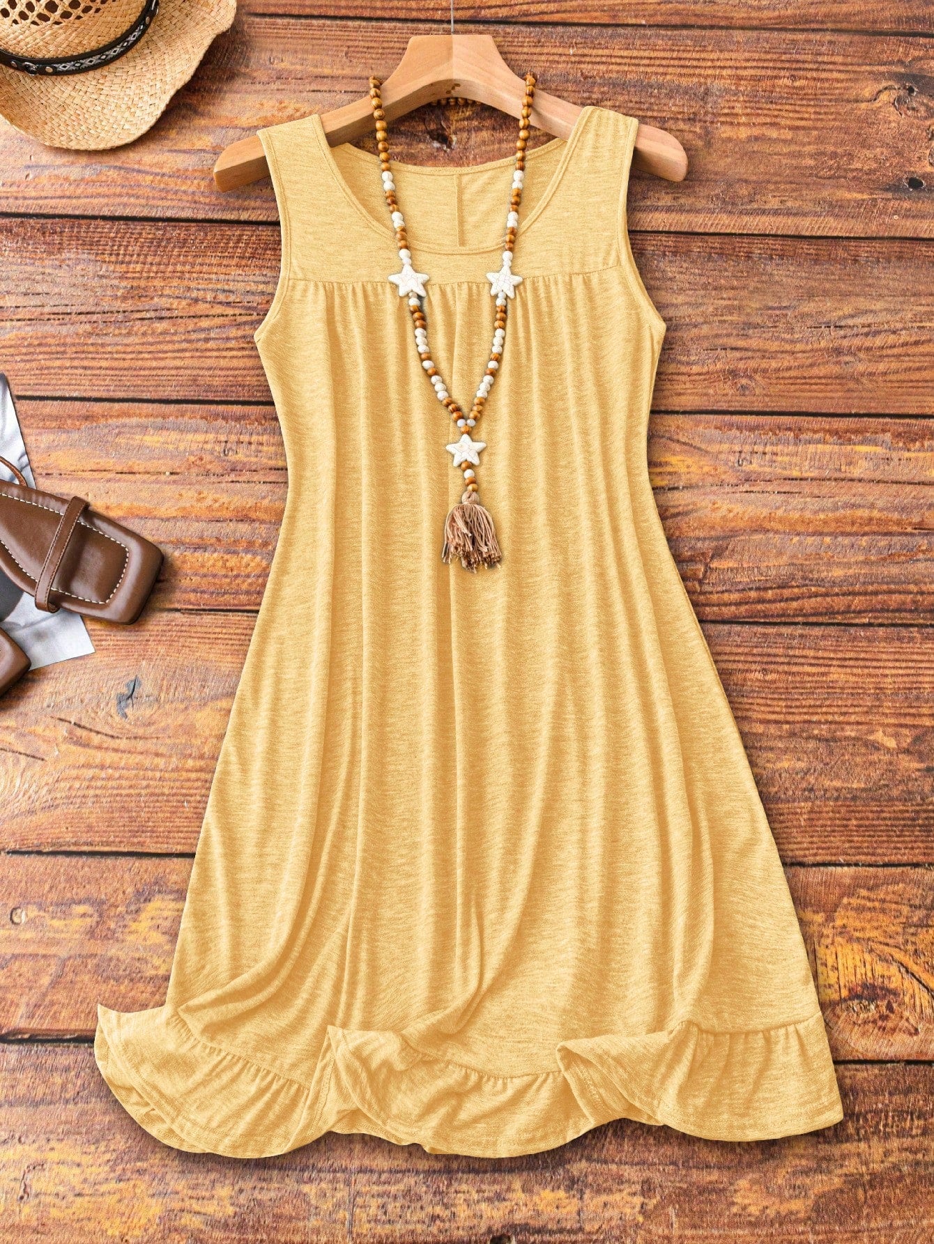 Vestido Feminino confortável plissado sem mangas Plus Size Suzi.