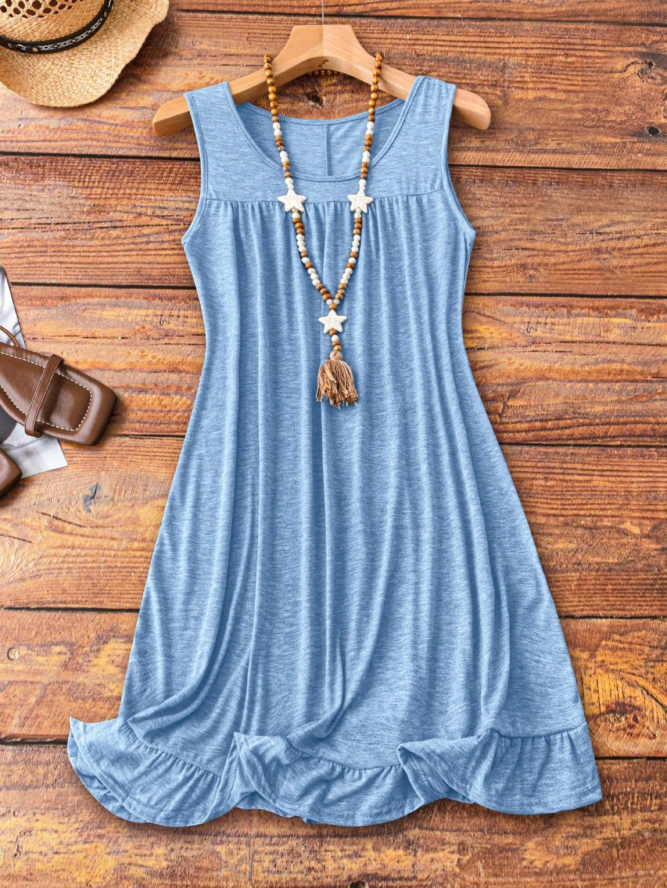 Vestido Feminino confortável plissado sem mangas Plus Size Suzi.