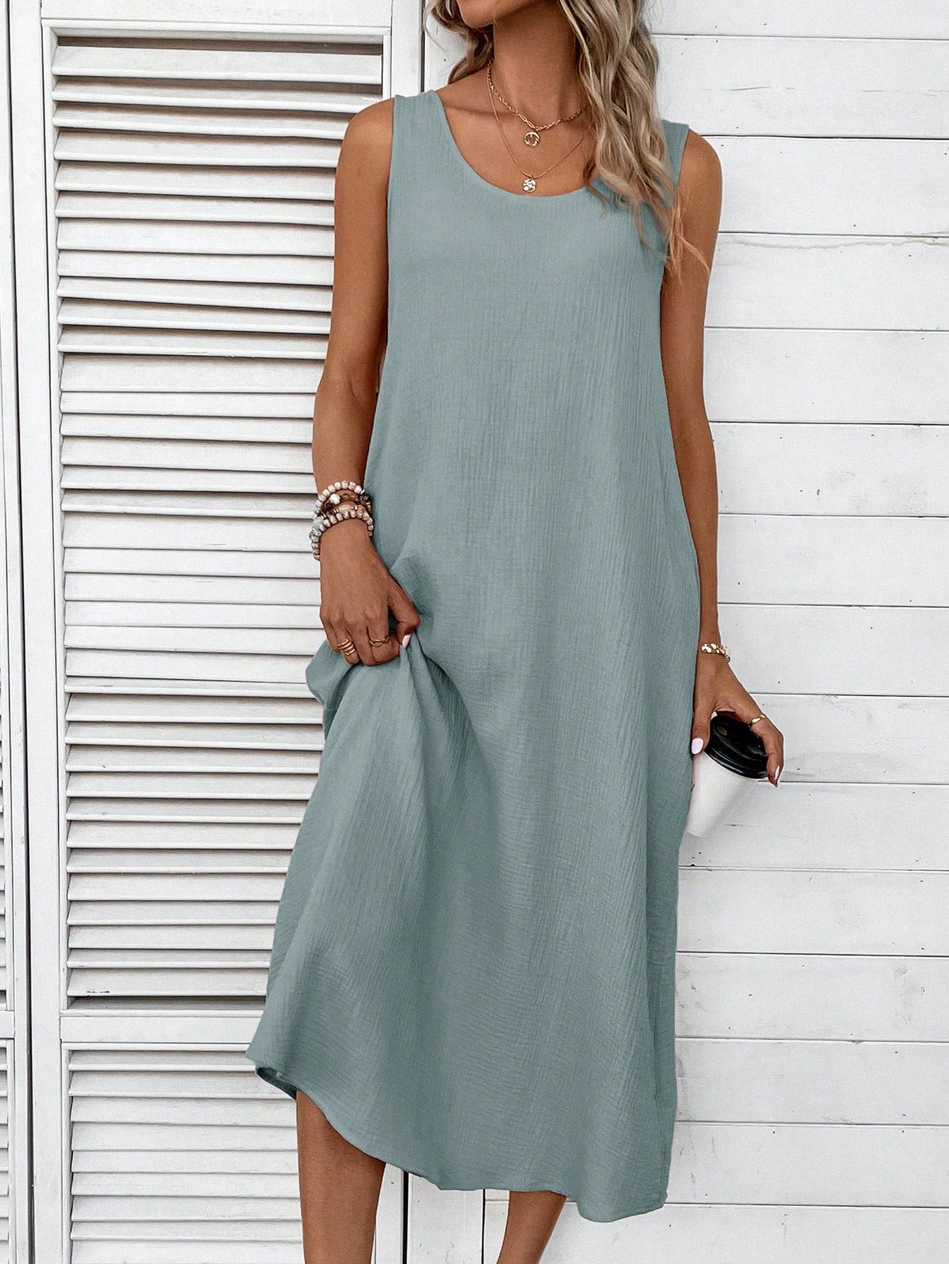 Vestido Feminino de algodão Comprido Decote U Aleska.