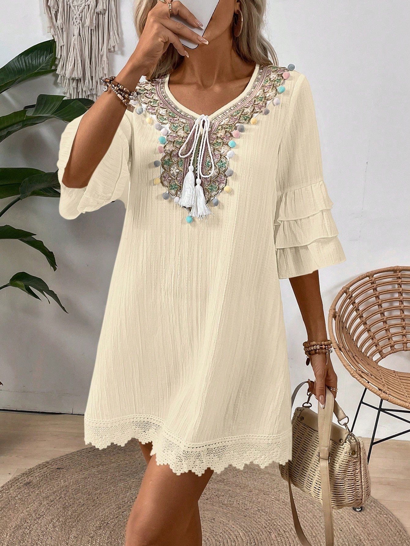 Vestido feminino branco manga 3/4 Andreia.
