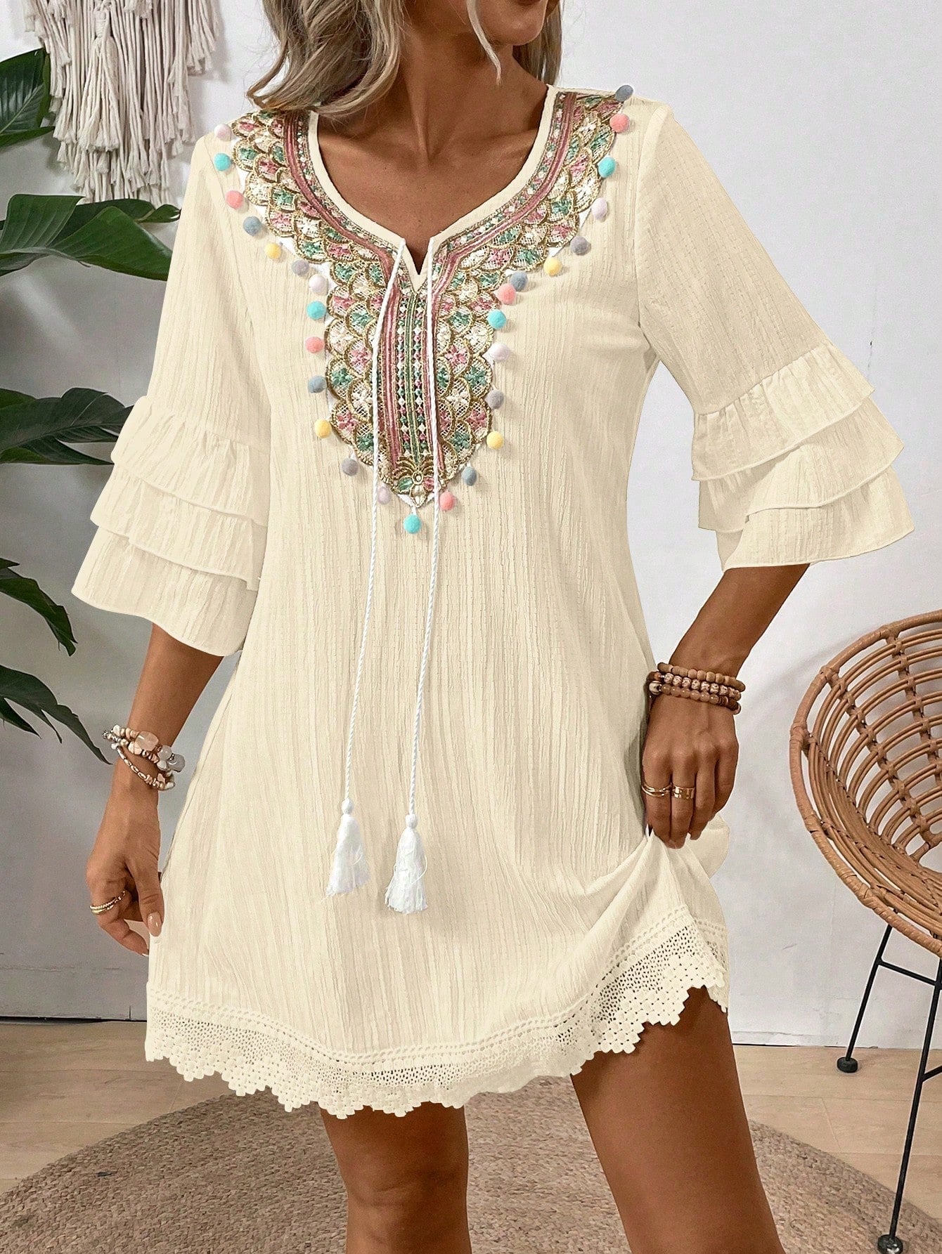 Vestido feminino branco manga 3/4 Andreia.
