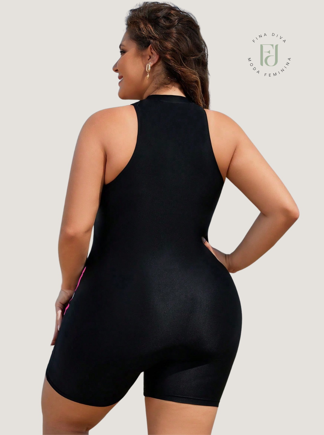 Maiô feminino estilo macaquinho com zíper plus size Paris.