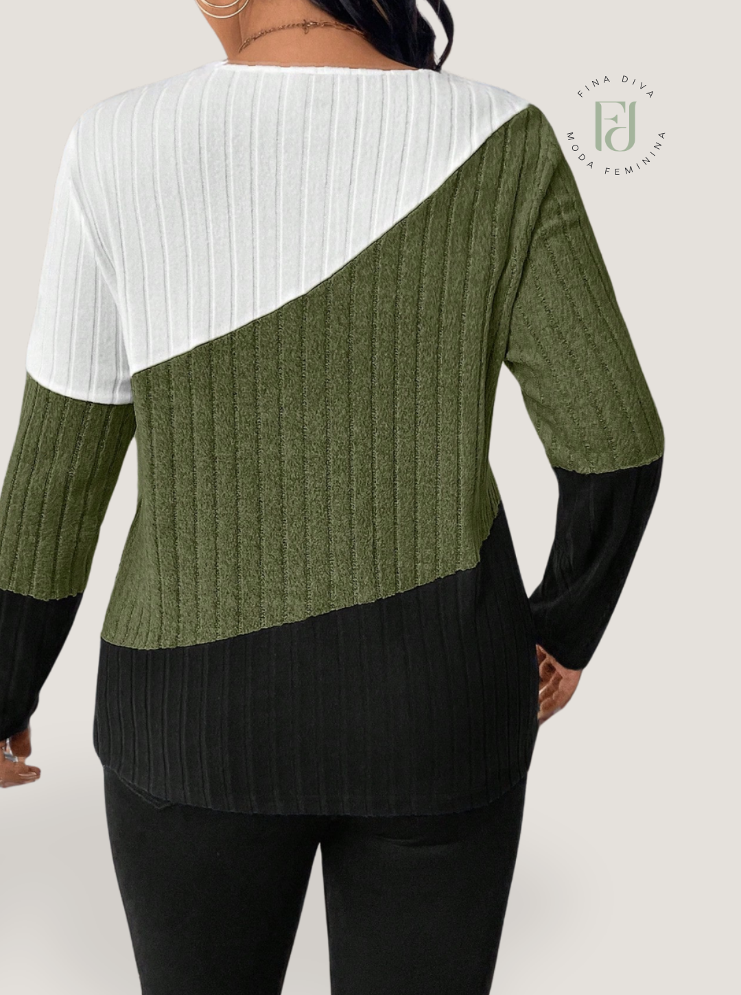Suéter Feminino com Decote em V plus Size Anee