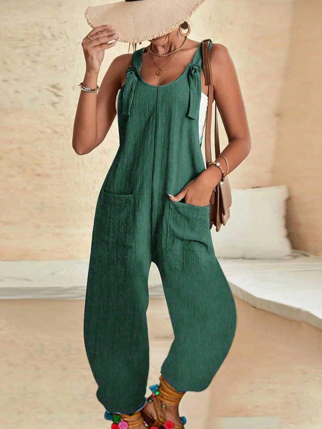 Macacão Feminino Casual De Cor Sólida Noemia