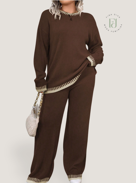 Conjunto feminino plus size em tricô Loren