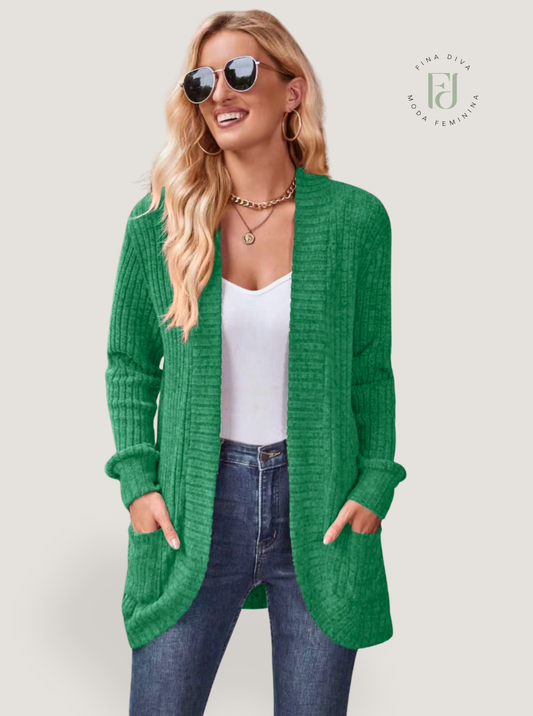 Cardigan feminino plus size canelado Claire