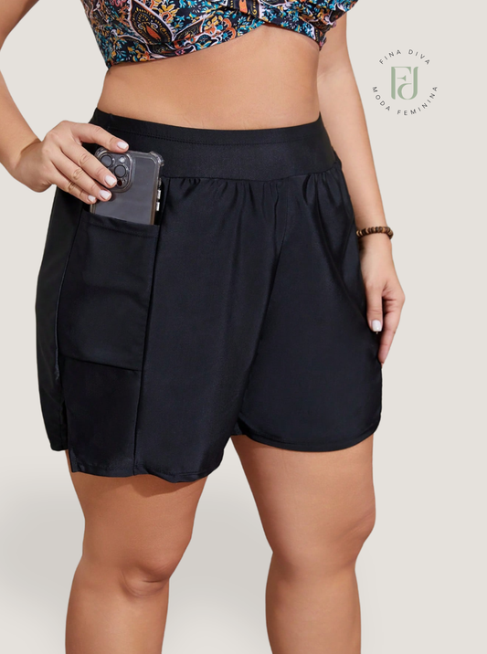 Short Feminino  de Praia com bolso Lateral. Plus Size