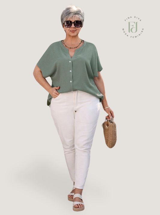 Blusa feminina manga curta plus size Grecia