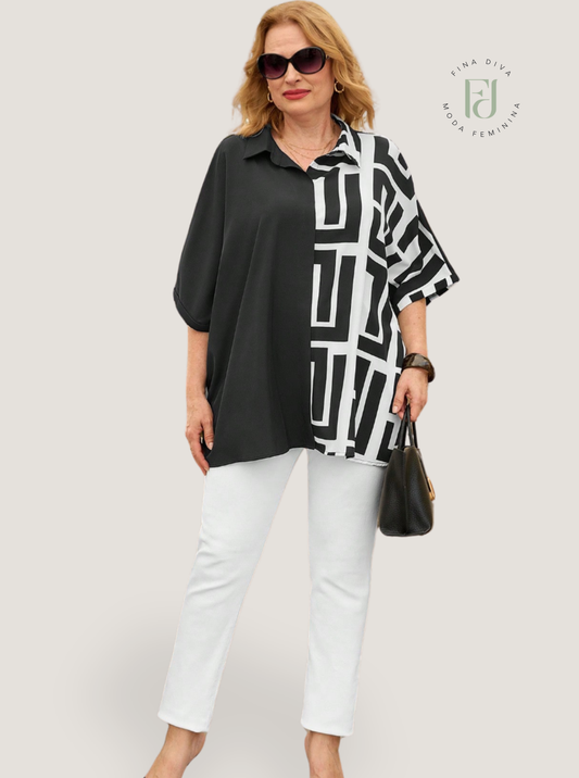 Blusa feminina bicolor plus size Grace
