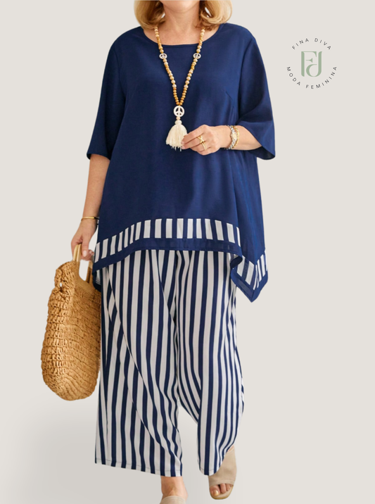 Conjunto feminino listrado plus size Marissa