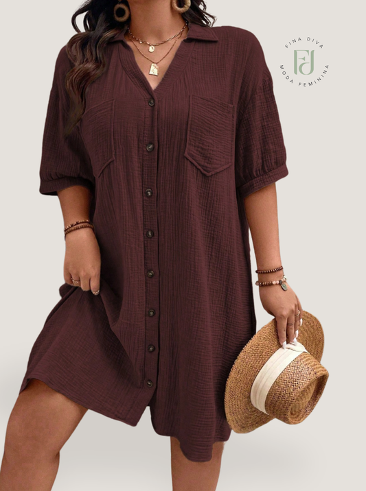 Vestido feminino tipo chamise plus size Daniela