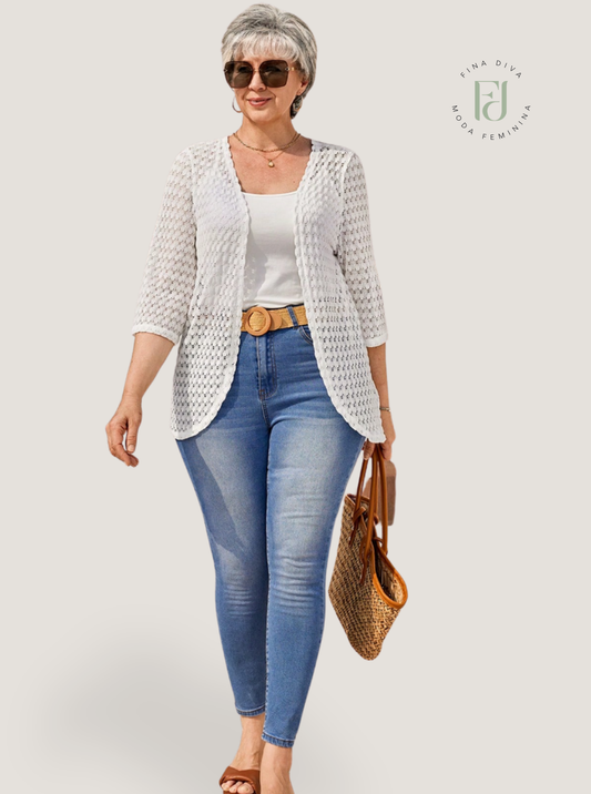 Cardigan feminino em tricô plus size Esmeralda
