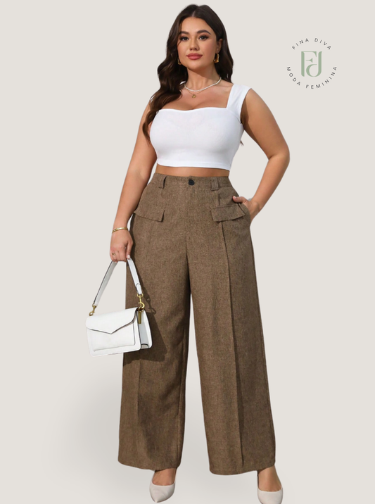 Calça feminina com falsos bolsos plus size Regina