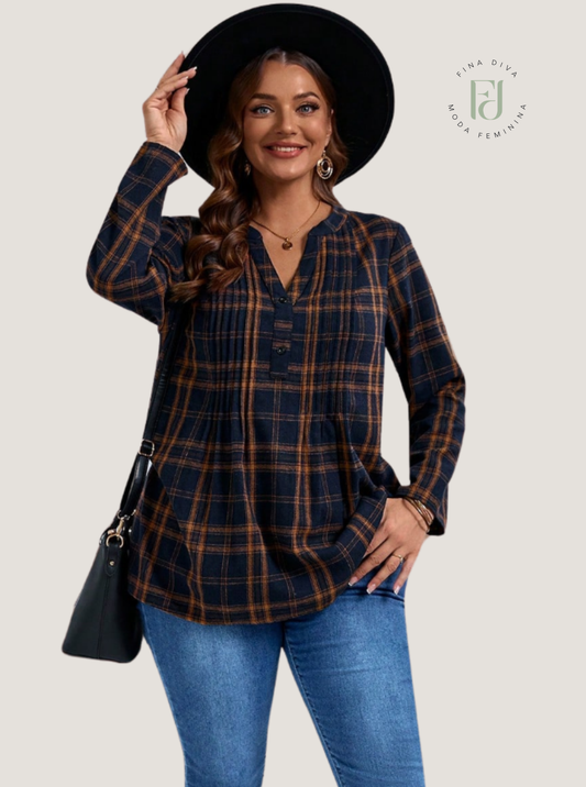 Blusa feminina xadrez plus size Ariel