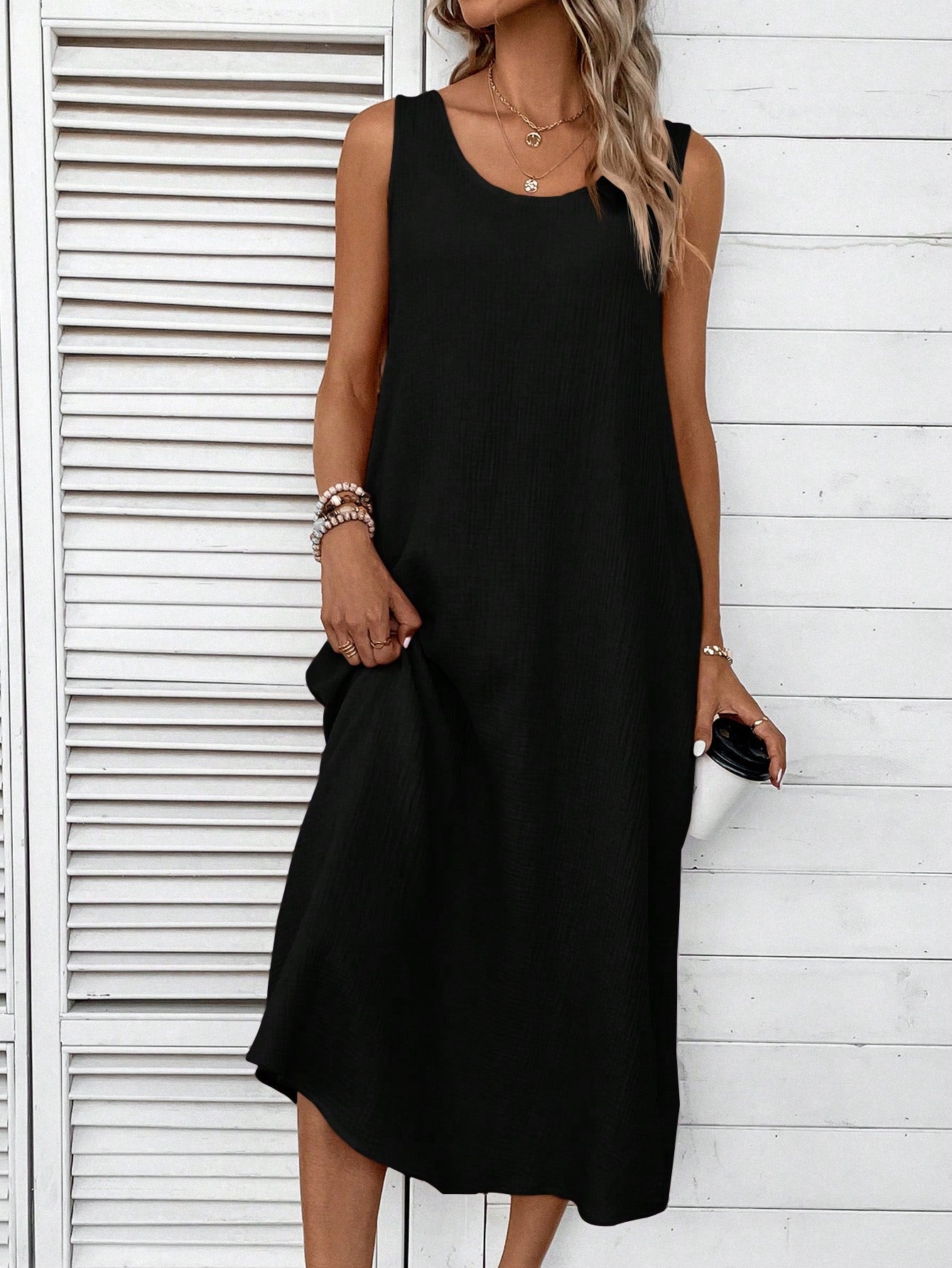 Vestido Feminino de algodão Comprido Decote U Aleska.