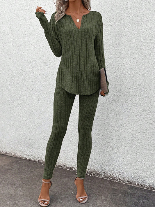 Conjunto Feminino canelado de calça e manga comprida  Beatriz.
