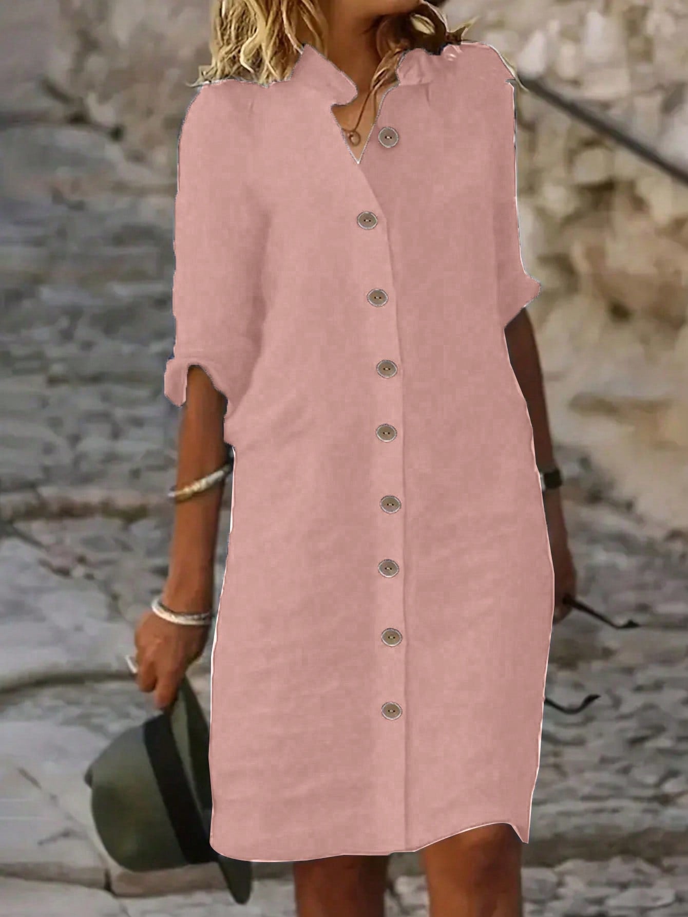 Vestido-Camisa Feminino  com botões na frente - Leonor
