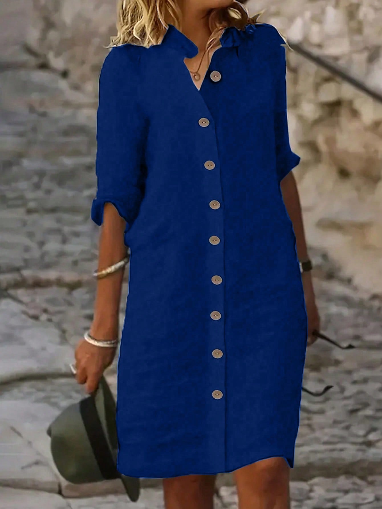 Vestido-Camisa Feminino  com botões na frente - Leonor