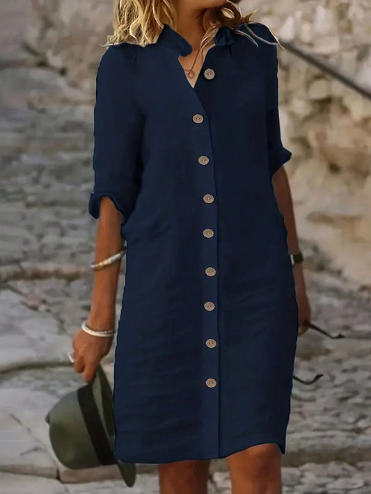 Vestido-Camisa Feminino  com botões na frente - Leonor