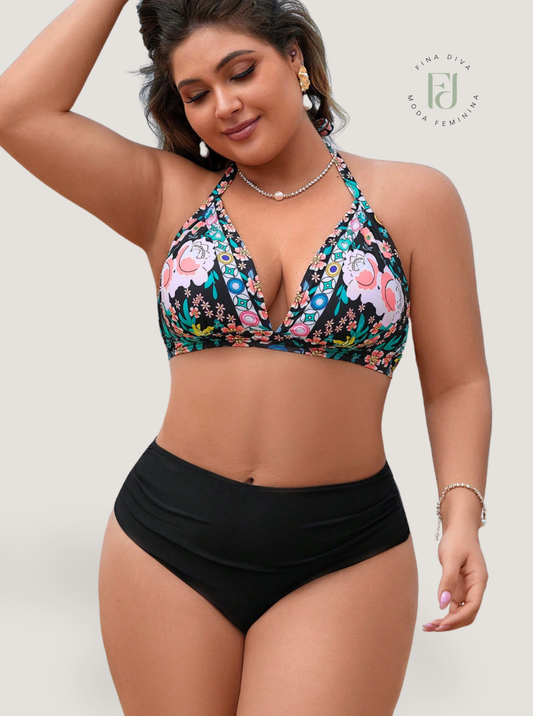 Biquini feminino cintura alta plus size Jazmin.