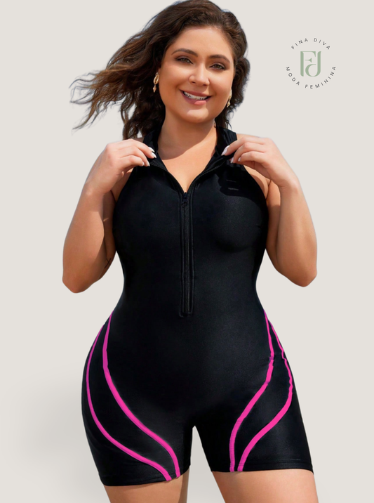 Maiô feminino estilo macaquinho com zíper plus size Paris.