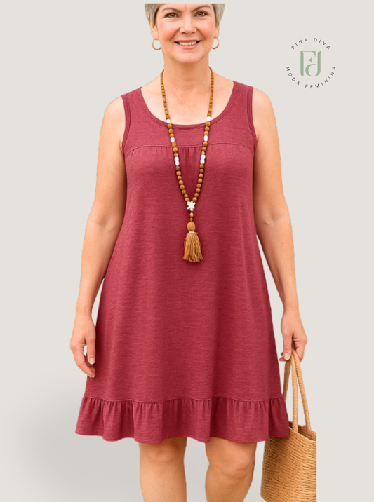 Vestido Feminino confortável plissado sem mangas Plus Size Suzi.