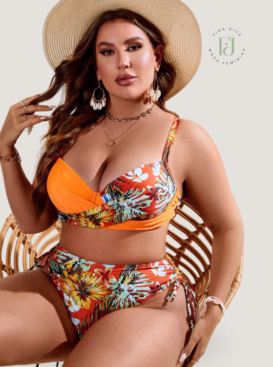 Biquini Feminino Cintura Alta con Push Up Maitê. Plus Size.