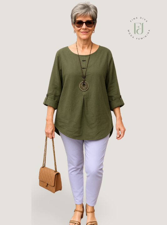 Camisa Feminina de Linho plus size Clarice.